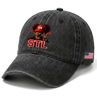 314 STL Washed Cotton Baseball Cap Red Hat African American Woman Area Code St Louis City Pride