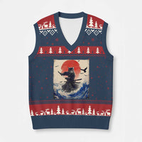 Samurai Cat V-Neck Knit Sweater Vest Vintage Japanese Art Anime Ukiyo-e Warrior - Wonder Print Shop