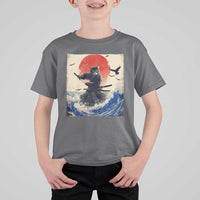 Samurai Cat T Shirt For Kid Vintage Japanese Art Anime Ukiyo-e Warrior - Wonder Print Shop