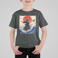Samurai Cat T Shirt For Kid Vintage Japanese Art Anime Ukiyo-e Warrior - Wonder Print Shop