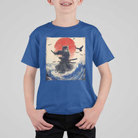 Samurai Cat T Shirt For Kid Vintage Japanese Art Anime Ukiyo-e Warrior - Wonder Print Shop