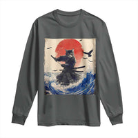 Samurai Cat Long Sleeve Shirt Vintage Japanese Art Anime Ukiyo-e Warrior - Wonder Print Shop