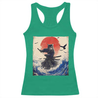Samurai Cat Racerback Tank Top Vintage Japanese Art Anime Ukiyo-e Warrior - Wonder Print Shop
