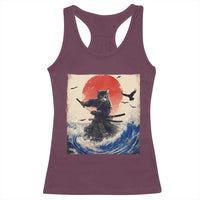 Samurai Cat Racerback Tank Top Vintage Japanese Art Anime Ukiyo-e Warrior - Wonder Print Shop
