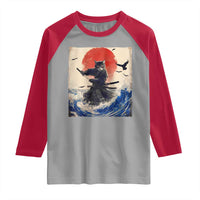 Samurai Cat Raglan Shirt Vintage Japanese Art Anime Ukiyo-e Warrior - Wonder Print Shop