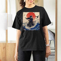 Samurai Cat T Shirt For Women Vintage Japanese Art Anime Ukiyo-e Warrior - Wonder Print Shop