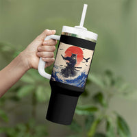 Samurai Cat Tumbler With Handle Vintage Japanese Art Anime Ukiyo-e Warrior - Wonder Print Shop