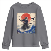 Samurai Cat Youth Sweatshirt Vintage Japanese Art Anime Ukiyo-e Warrior - Wonder Print Shop