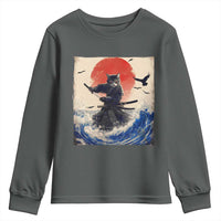 Samurai Cat Youth Sweatshirt Vintage Japanese Art Anime Ukiyo-e Warrior - Wonder Print Shop