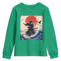 Samurai Cat Youth Sweatshirt Vintage Japanese Art Anime Ukiyo-e Warrior - Wonder Print Shop