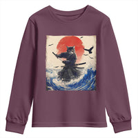 Samurai Cat Youth Sweatshirt Vintage Japanese Art Anime Ukiyo-e Warrior - Wonder Print Shop