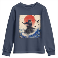 Samurai Cat Youth Sweatshirt Vintage Japanese Art Anime Ukiyo-e Warrior - Wonder Print Shop