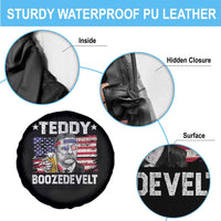 Funny Theodore Roosevelt 4th Of July Spare Tire Cover Teddy Boozedevelt Drinking American Flag - Wonder Print Shop