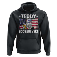 Funny Theodore Roosevelt 4th Of July Hoodie Teddy Boozedevelt Drinking American Flag - Wonder Print Shop