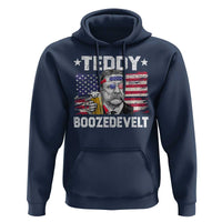 Funny Theodore Roosevelt 4th Of July Hoodie Teddy Boozedevelt Drinking American Flag - Wonder Print Shop
