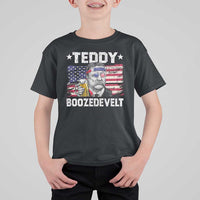 Funny Theodore Roosevelt 4th Of July T Shirt For Kid Teddy Boozedevelt Drinking American Flag - Wonder Print Shop