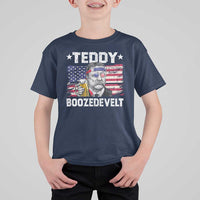 Funny Theodore Roosevelt 4th Of July T Shirt For Kid Teddy Boozedevelt Drinking American Flag - Wonder Print Shop