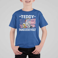 Funny Theodore Roosevelt 4th Of July T Shirt For Kid Teddy Boozedevelt Drinking American Flag - Wonder Print Shop