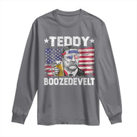 Funny Theodore Roosevelt 4th Of July Long Sleeve Shirt Teddy Boozedevelt Drinking American Flag - Wonder Print Shop