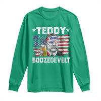 Funny Theodore Roosevelt 4th Of July Long Sleeve Shirt Teddy Boozedevelt Drinking American Flag - Wonder Print Shop