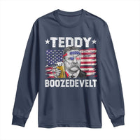 Funny Theodore Roosevelt 4th Of July Long Sleeve Shirt Teddy Boozedevelt Drinking American Flag - Wonder Print Shop