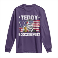 Funny Theodore Roosevelt 4th Of July Long Sleeve Shirt Teddy Boozedevelt Drinking American Flag - Wonder Print Shop