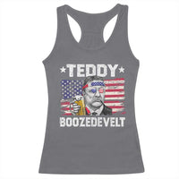 Funny Theodore Roosevelt 4th Of July Racerback Tank Top Teddy Boozedevelt Drinking American Flag - Wonder Print Shop