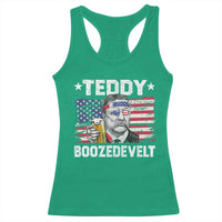Funny Theodore Roosevelt 4th Of July Racerback Tank Top Teddy Boozedevelt Drinking American Flag - Wonder Print Shop