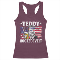 Funny Theodore Roosevelt 4th Of July Racerback Tank Top Teddy Boozedevelt Drinking American Flag - Wonder Print Shop