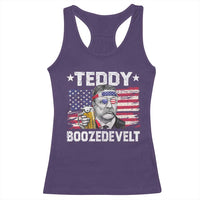 Funny Theodore Roosevelt 4th Of July Racerback Tank Top Teddy Boozedevelt Drinking American Flag - Wonder Print Shop