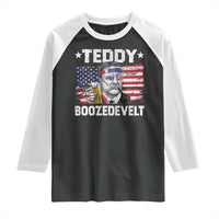 Funny Theodore Roosevelt 4th Of July Raglan Shirt Teddy Boozedevelt Drinking American Flag - Wonder Print Shop