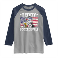 Funny Theodore Roosevelt 4th Of July Raglan Shirt Teddy Boozedevelt Drinking American Flag - Wonder Print Shop