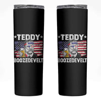 Funny Theodore Roosevelt 4th Of July Skinny Tumbler Teddy Boozedevelt Drinking American Flag - Wonder Print Shop