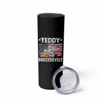 Funny Theodore Roosevelt 4th Of July Skinny Tumbler Teddy Boozedevelt Drinking American Flag - Wonder Print Shop