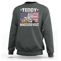 Funny Theodore Roosevelt 4th Of July Sweatshirt Teddy Boozedevelt Drinking American Flag - Wonder Print Shop
