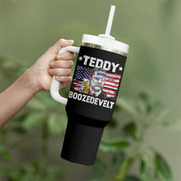 Funny Theodore Roosevelt 4th Of July Tumbler With Handle Teddy Boozedevelt Drinking American Flag - Wonder Print Shop