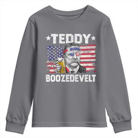 Funny Theodore Roosevelt 4th Of July Youth Sweatshirt Teddy Boozedevelt Drinking American Flag - Wonder Print Shop