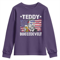 Funny Theodore Roosevelt 4th Of July Youth Sweatshirt Teddy Boozedevelt Drinking American Flag - Wonder Print Shop