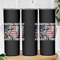 Lincoln 4th Of July Skinny Tumbler Abe Freedom First Safety Third American Flag - Wonder Print Shop