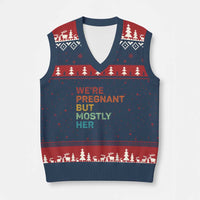 We're Pregnant But Mostly Her V-Neck Knit Sweater Vest Funny Pregnancy Announcement Expecting Mom Dad - Wonder Print Shop