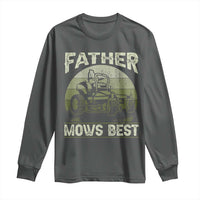 Father Mows Best Long Sleeve Shirt Lawn Mower Mowing Dad Retro Father's Day Gift