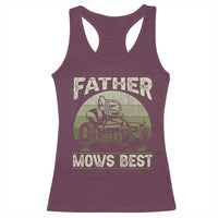 Father Mows Best Racerback Tank Top Lawn Mower Mowing Dad Retro Father's Day Gift