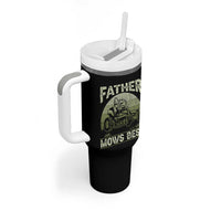 Father Mows Best Tumbler With Handle Lawn Mower Mowing Dad Retro Father's Day Gift