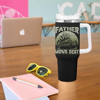 Father Mows Best Tumbler With Handle Lawn Mower Mowing Dad Retro Father's Day Gift
