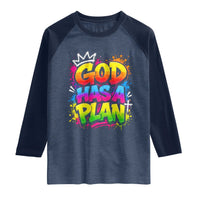 God Has A Plan Raglan Shirt Graffiti Rap Christian Faith Graphic