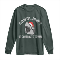 Funny Shark Christmas Long Sleeve Shirt Santa Jaws Is Coming Town