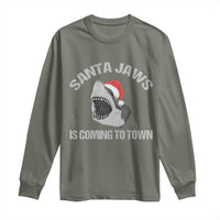 Funny Shark Christmas Long Sleeve Shirt Santa Jaws Is Coming Town