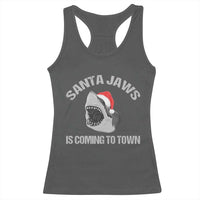 Funny Shark Christmas Racerback Tank Top Santa Jaws Is Coming Town