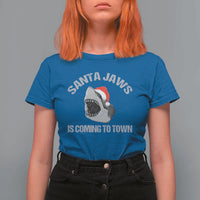 Funny Shark Christmas T Shirt For Women Santa Jaws Is Coming Town - Wonder Print Shop