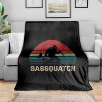 Retro Bigfoot Fishing Throw Blanket Funny Retro Sasquatch Bassquatch Fisherman - Wonder Print Shop